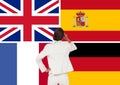 main language flags around woman with the back facing