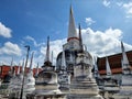 The main larger stupa with group small stupas in the Sri Lankan-style at Wat Phra Mahathat Woramahawihan