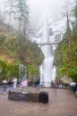 Main lookout of icy Multnomah Falls Oregon in wintertime Royalty Free Stock Photo