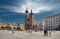 Main market and Basilica of Saint Mary Church of Our Lady Assumed into Heaven also known as Saint Mary`s Church. Cracow in Poland Royalty Free Stock Photo