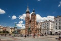 Main market and Basilica of Saint Mary Church of Our Lady Assumed into Heaven also known as Saint Mary`s Church. Cracow in Poland Royalty Free Stock Photo