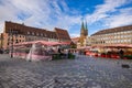 Main market square or Hauptmarkt, place of the Schoner Brunnen fountain in the Nuremberg Royalty Free Stock Photo