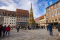 Main market square or Hauptmarkt, place of the Schoner Brunnen fountain in the Nuremberg Royalty Free Stock Photo