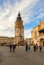 Main Market Square and Town Hall Tower in Cracow, Poland Royalty Free Stock Photo