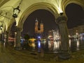 Main Market Square view from Sukiennice passage in Krakow, Poland