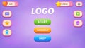 Main menu. GUI Kit casual assets for a game mobile, a set of user interface elements and pop-ups for the game interface