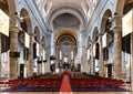 Main nave and presbytery of Saint Pierre d\'Arene St. Peter church in historic Le Carre d\'Or district of Nice in France