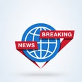 Main news or Breaking news sign icon or logo. Global news, Newscast concept. Breaking news around the globe, vector illustration