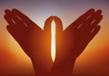 Peace symbol with hands illustrating the flight of a bird. Royalty Free Stock Photo