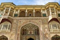 The main palace in the ancient Amber Fort and its front gate - Ganesh Pol, Jaipur, India Royalty Free Stock Photo