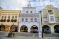 Main Peace square of historic medieval royal town Melnik, colorful renaissance and baroque houses in sunny autumn day, first floor Royalty Free Stock Photo