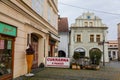 Main Peace square of historic medieval royal town Melnik, street with numerous cafes, colorful renaissance and baroque houses in Royalty Free Stock Photo