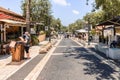 The main pedestrian HaMeyasdim street with small pubs and restouranrs in Zikhron Yaakov city in northern Israel