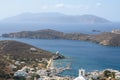 The main port of Ios Island. Sikinos Island in background. Cyclades, Greece Royalty Free Stock Photo