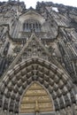 Main portal of the cathedral in Cologne looking upwards Royalty Free Stock Photo