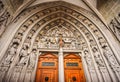 The main portal at the main gate of Saint Nicholas of Myre Parish Church of Freiburg, constructed around 1380