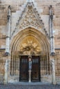 Main portal of the Heilig-Kreuz-Muenster Holy Cross cathedral Schwaebisch Gmuend. South German, Baden-Wuerttemberg, Germany,