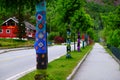 The main road into town is lined with knit/crochet trees.