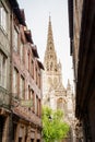 Main shopping street and Rouen cathedral Royalty Free Stock Photo
