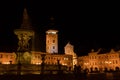 Main square of Budweis with fountain and Black Tower Royalty Free Stock Photo