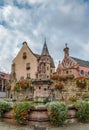 Main square in Eguisheim, Alsace, France Royalty Free Stock Photo