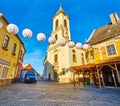 Main Square Fo Ter and Annunciation Church of Szentendre at dusk, Hungary Royalty Free Stock Photo