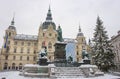 Main square Hauptplatz with Erzherzog Johann fountain and Town Hall in the background, in winter, in Graz, Styria region, Austria