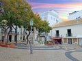 The main square in Lagos in the Algarve Portugal at sunset