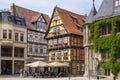 Quedlinburg, Germany, July 2022: The main square Markplatz, landmark houses