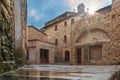 Main Square in the medieval small village Pals in Catalonia, Spain. Mediterranean cities for tourism with cobbled streets