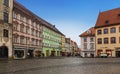 Main square with multi-colored houses in Landsberg am Lech, Bavaria,