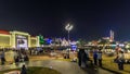 Main square near Entrance to Global Village with crowd timelapse in Dubai, UAE Royalty Free Stock Photo