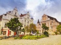 The main square with old buildings and Parish Church in the charming little town of Frohnleiten in the district of Graz-Umgebung,