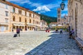 Main square in old medieval town Hvar. Hvar is one of most popular tourist destinations in Croatia in summer. Central Pjaca square Royalty Free Stock Photo