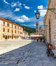 Main square in old medieval town Hvar. Hvar is one of most popular tourist destinations in Croatia in summer. Central Pjaca square Royalty Free Stock Photo