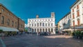 Main square piazza Vecchia in an Italian town Bergamo timelapse. Library and historic buildings. Royalty Free Stock Photo