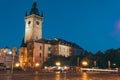 The main square, on the street of the old city of Prague, night time. historical center. travel and tour in Europe, tourism. Praha