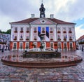 Main square and town hall with the Fountain of Lovers in the city of Tartu Royalty Free Stock Photo