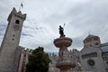 The main square in Trento, Piazza Duomo, with clock tower and the Fountain of Neptune. Royalty Free Stock Photo