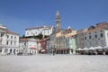 Main Square of the village of Piran, Slovenia. Royalty Free Stock Photo