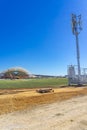 Main stage for the World Youth Days in the final stages of construction in front of the Vasco da Gama Bridge in the Tagus Park. Royalty Free Stock Photo