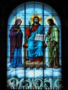 The main stained-glass window of the Naval Cathedral of St. Nicholas the Wonderworker. Kronstadt Royalty Free Stock Photo