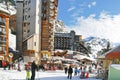 Main street in Avoriaz town in Alps, France Royalty Free Stock Photo