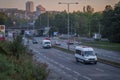 Main street in capital in sunrise color morning in Prague CZ 2023 09 29