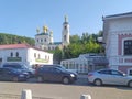 Main street and a church in Plyos, a beautiful town on Volga river, Ivanovo region, Russia