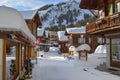 Main street in covered by snow in small village of Murren, Switzerland Royalty Free Stock Photo