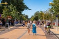 The main street with crowds of people walking down the Palanga