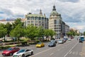 Main street downtown Budapest with traffic during rush hour