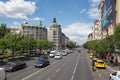 Main street downtown Budapest with traffic during rush hour