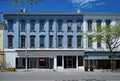 Main street facade of old brick buildings